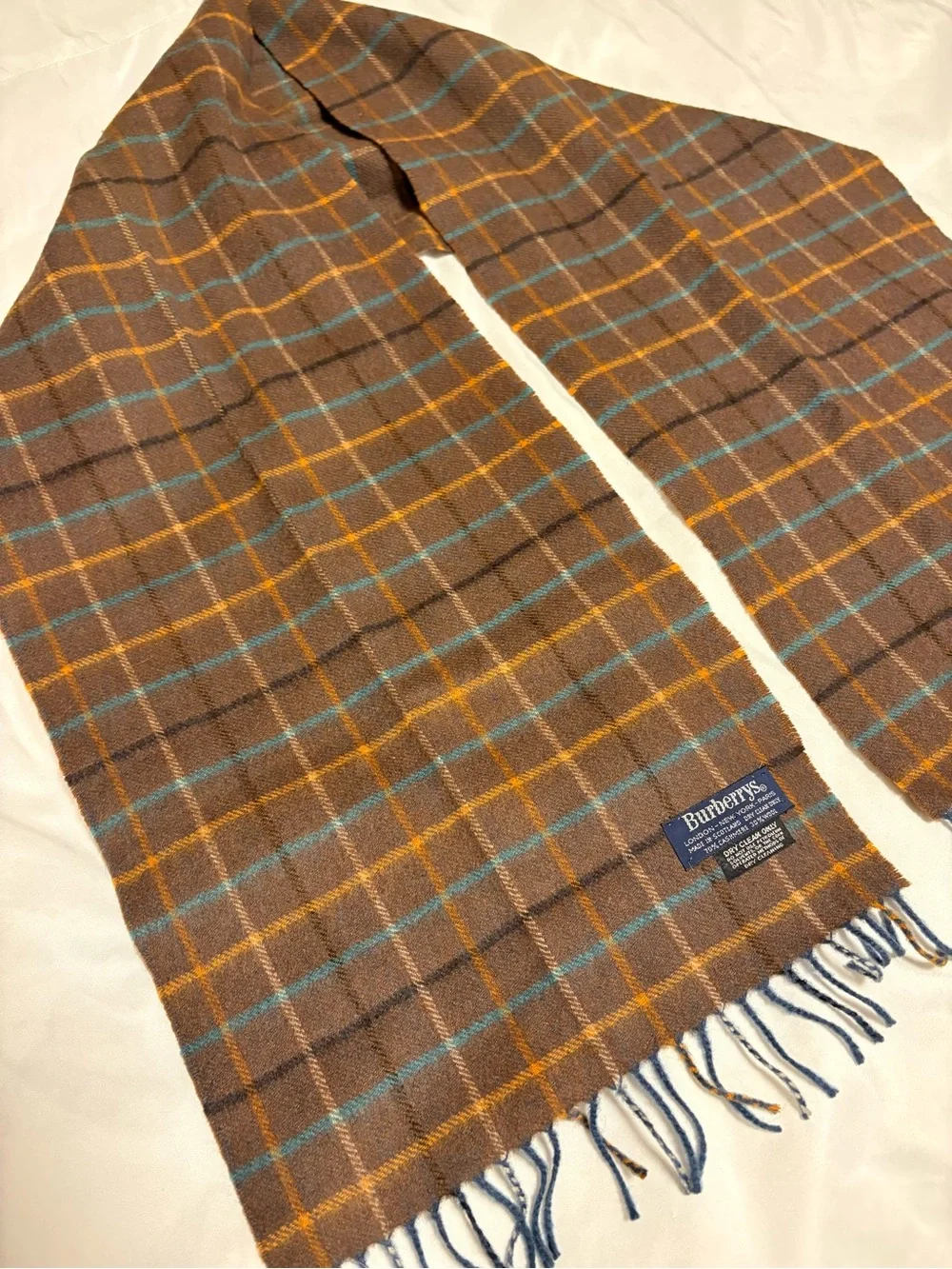 Vintage Burberry Scarf Cashmere Plaid blue and browns Burberrys